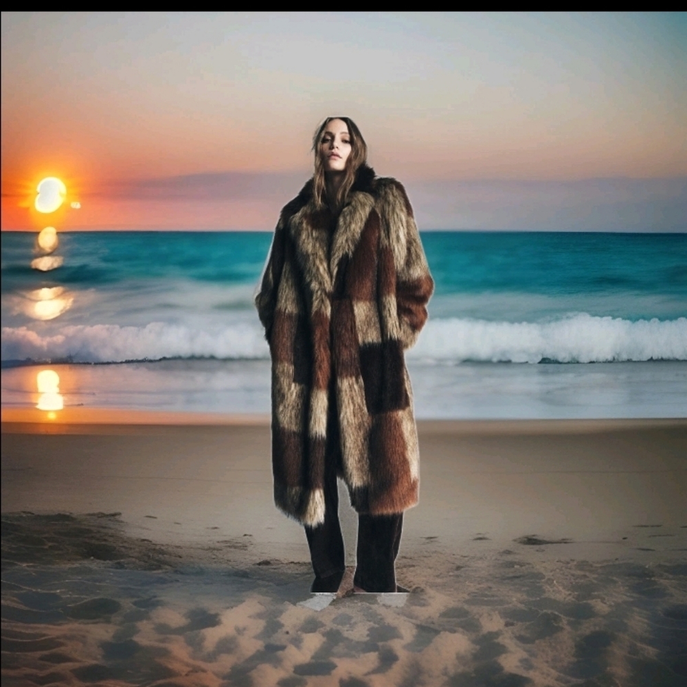 ZARA Patchwork Faux Fur Coat ZW Collection Limited Edition(Multi, US M/EUR M)